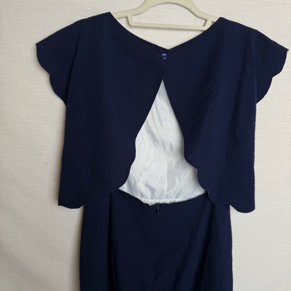 Lauren James Navy Blue Overlay Dress Made in USA Size M EUC - Picture 10 of 11
